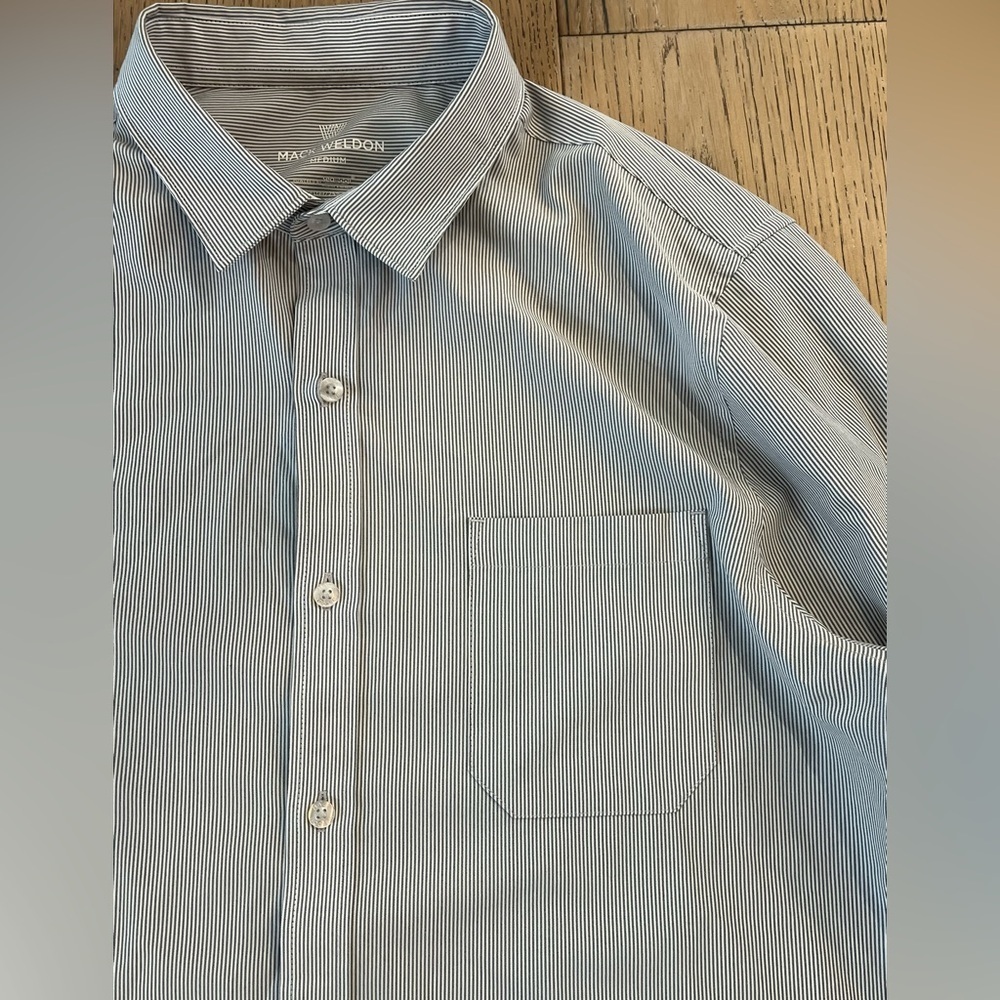 Mack Weldon Shirt Men Medium AirFlex Button Up Performance Seawool Navy Ticker - Picture 4 of 10
